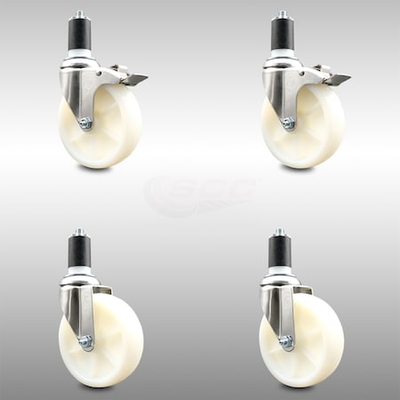 Service Caster 5 Inch 316SS Nylon Swivel 1-1/2 Inch Expanding Stem Caster Lock Brake SCC, 2PK SCC-SS316TTLEX20S514-NYS-2-S-2-112